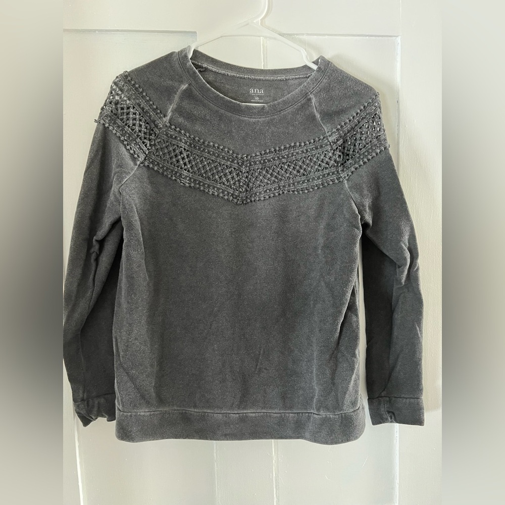 a.n.a Gray Long Sleeve Top with Crochet Detail